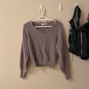 Korean brand oversized knit sweater with lace details in gray-purple